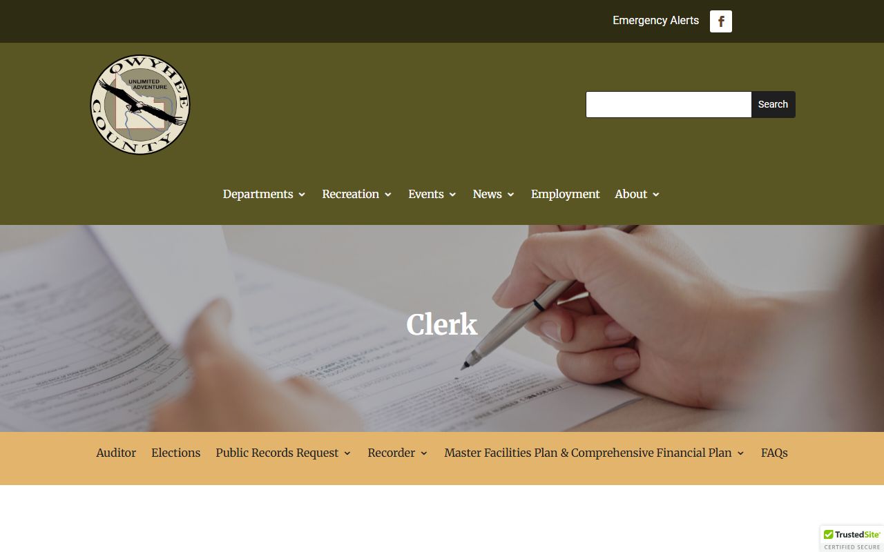 Owyhee County Clerk of the District Court office page