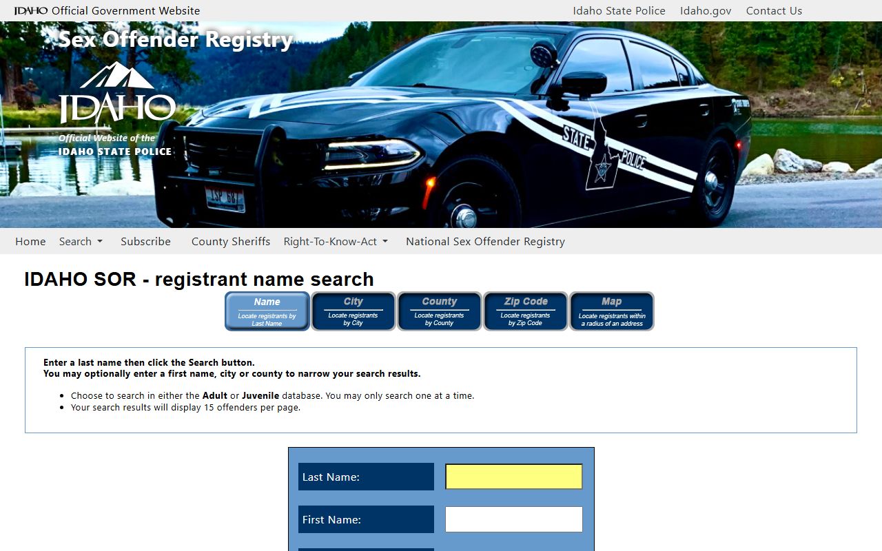 Owyhee County arrest records Idaho Sex Offender Registry name search