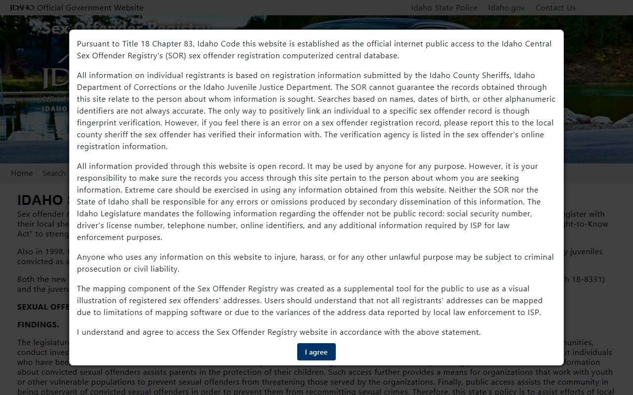 Owyhee County arrest records Idaho State Police Sex Offender Registry