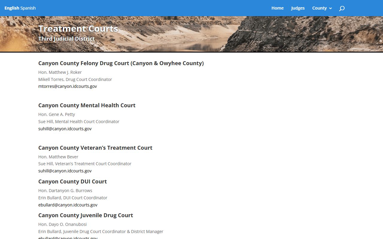 Owyhee County court dockets Third Judicial District treatment courts page