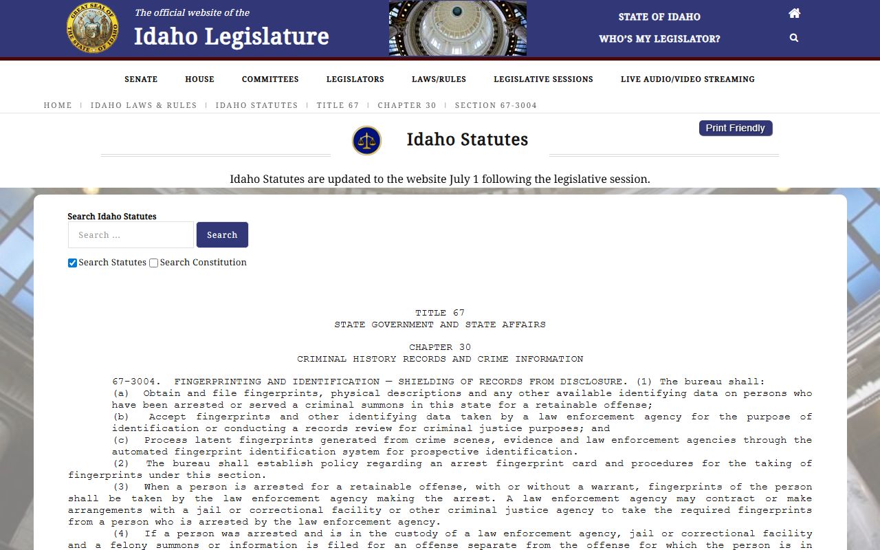 Owyhee County criminal court records Idaho criminal history statute