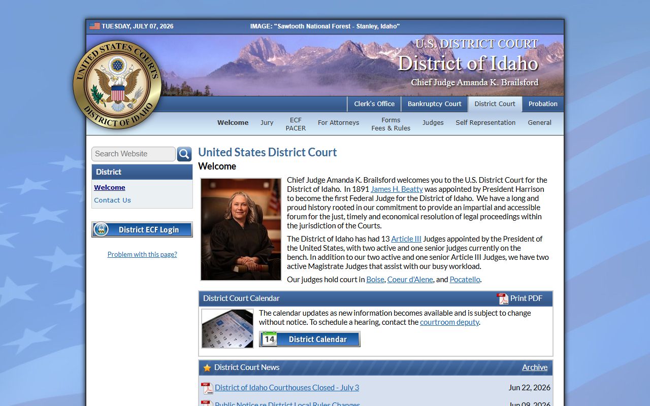 Owyhee County District Court federal district court page