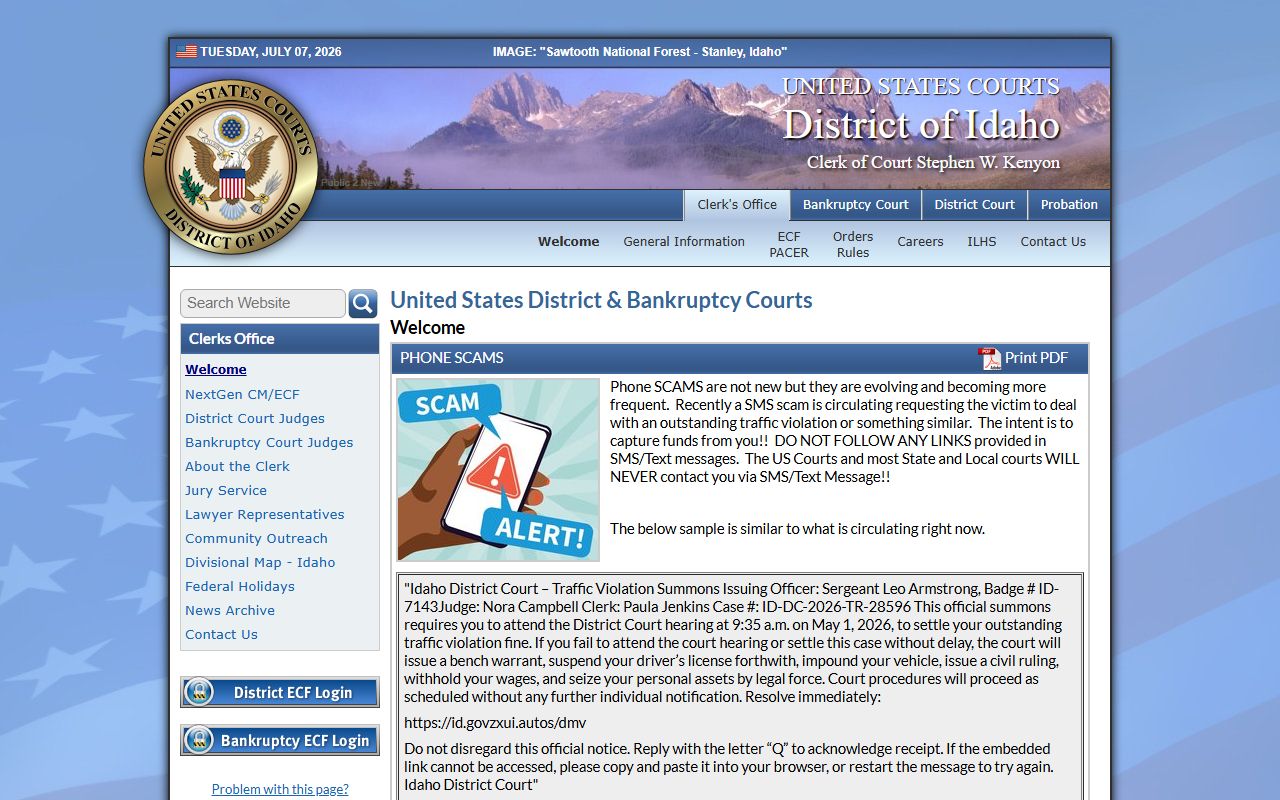 Owyhee County District Court federal court distinction homepage