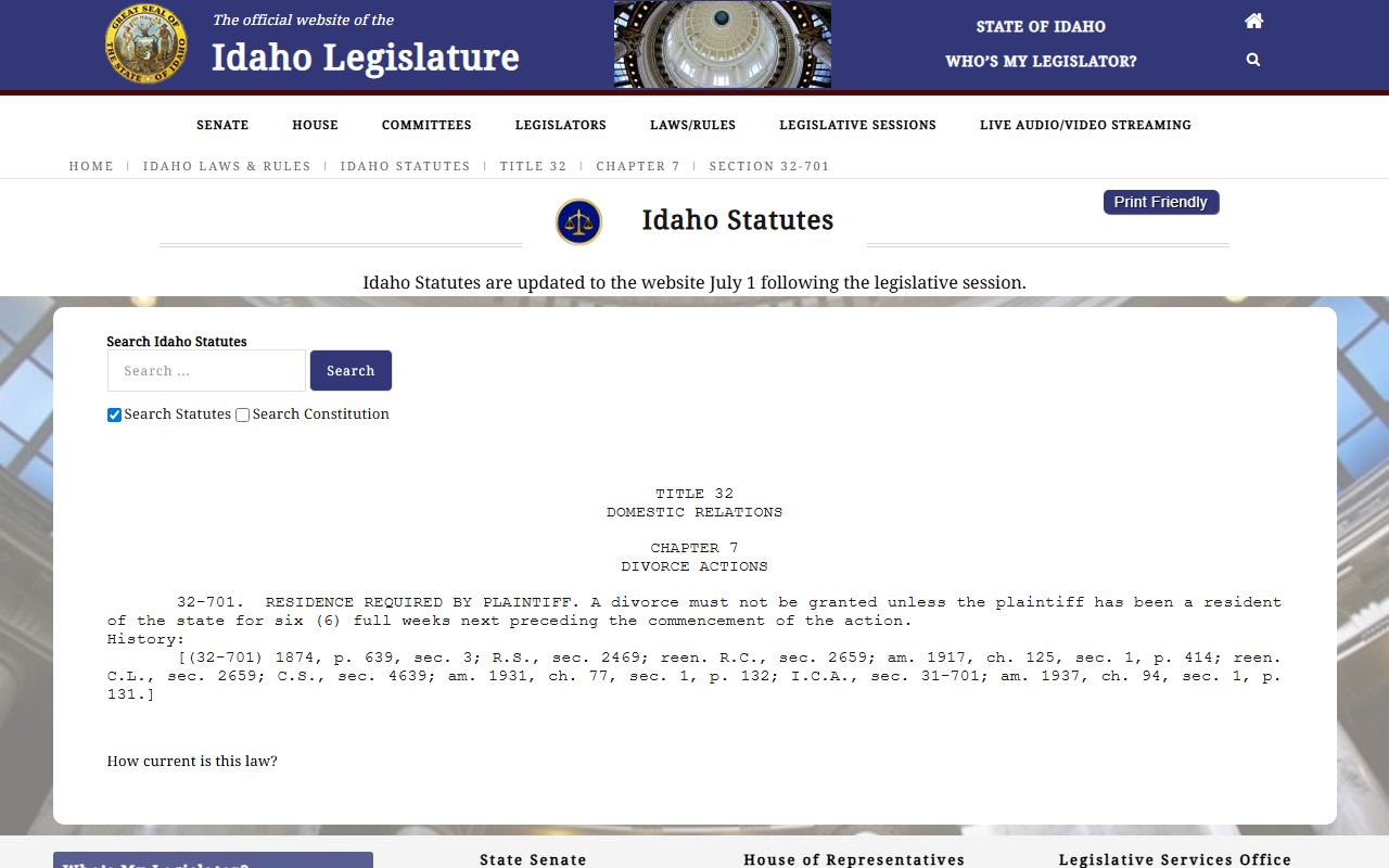 Owyhee County divorce records Idaho residency statute