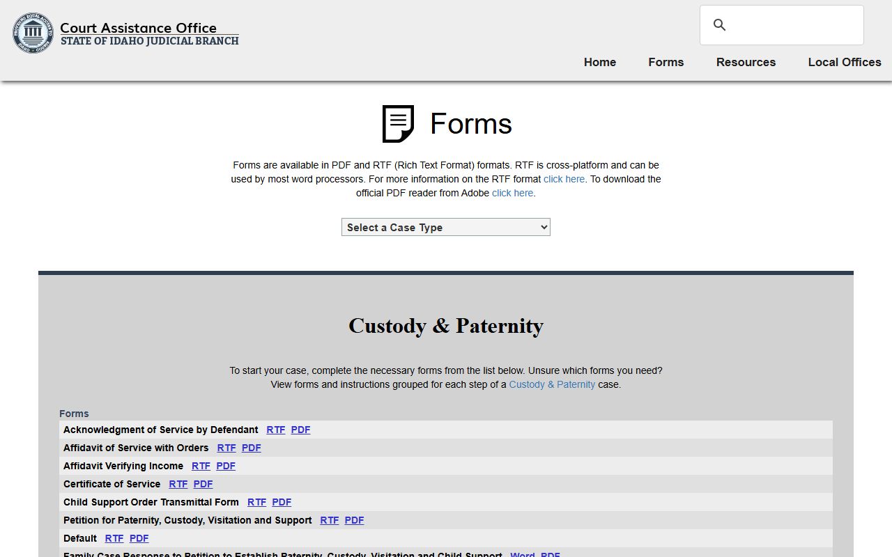 Owyhee County probate records Idaho Court Assistance forms