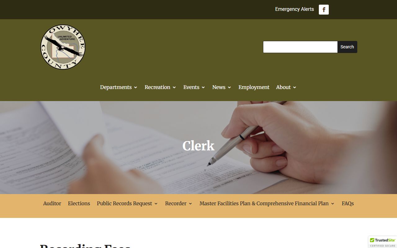 Owyhee County probate records Recorder services page